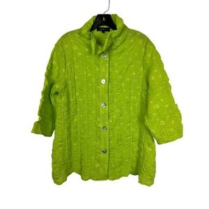Yushi Maximalist Lime Green Crinkle Avant Garde Polka Dot Button Up Shirt Medium